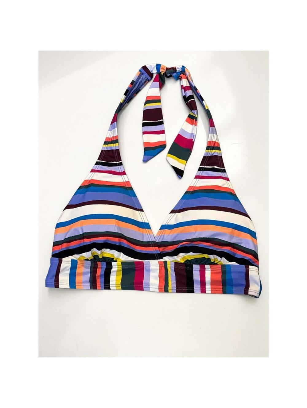Anne Cole Multicolor Striped Halter Bikini Swim Top Size L Large Padded NWT New